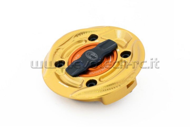 Afbeeldingen van Tankdop met snelsluiter van Evotech voor diverse Ducati modellen goud/oranje