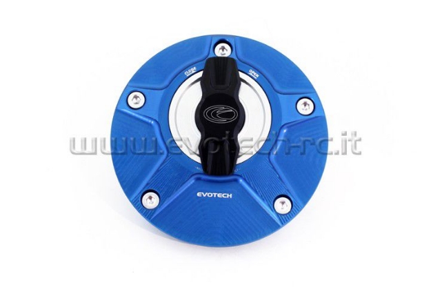 Afbeeldingen van Tankdop met snelsluiter van Evotech voor diverse Kawasaki modellen blauw/zilver