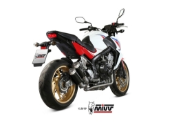 Afbeeldingen van MIVV RVS systeem met MK3 carbon dubbel demper Honda CB650F '14-18