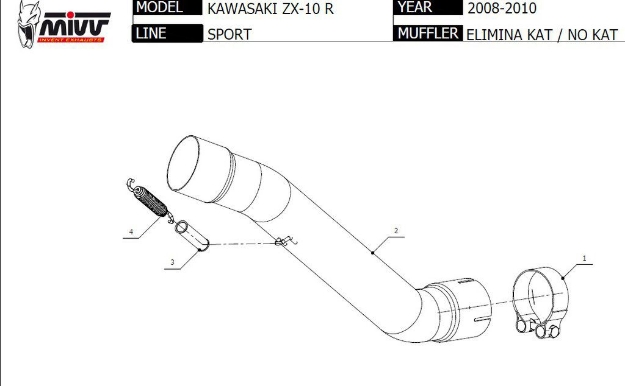 Afbeeldingen van MIVV RVS KAT vervanger Kawasaki ZX10-R '08-10