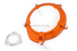 Afbeeldingen van Koppeling deksel met kijkglas en koppeling drukplaat SET aluminium Evotech voor diverse KTM motoren