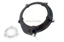 Afbeeldingen van Koppeling deksel met kijkglas en koppeling drukplaat SET aluminium Evotech voor diverse KTM motoren