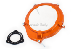 Afbeeldingen van Koppeling deksel met kijkglas en koppeling drukplaat SET aluminium Evotech voor diverse KTM motoren