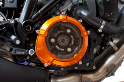 Afbeeldingen van Koppeling deksel met kijkglas en koppeling SET aluminium Evotech voor diverse KTM motoren. oranje/zwart