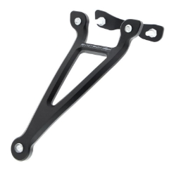 Afbeeldingen van Uitlaatsteun zwart met afwerkplaatje Evotech Performance Yamaha MT-03 '16-21