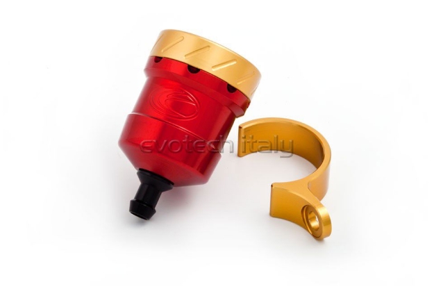 Afbeeldingen van Remvloeistofpotje aluminium 15ml Evotech rood/goud