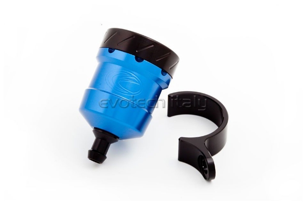 Afbeeldingen van Remvloeistofpotje aluminium 15ml Evotech blauw/zwart