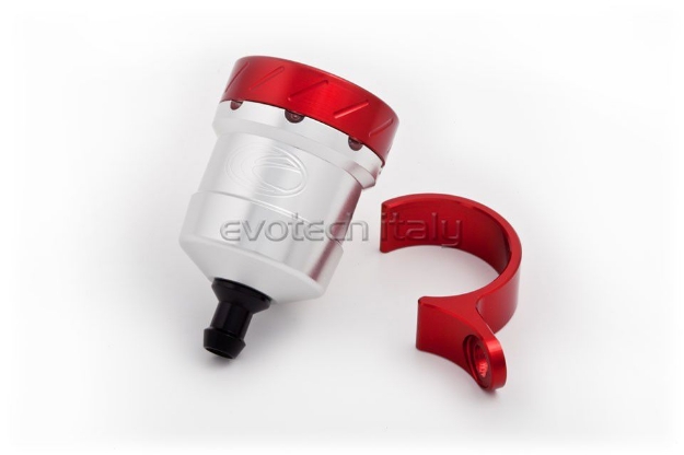 Afbeeldingen van Remvloeistofpotje aluminium 15ml Evotech zilver/rood