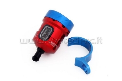 Afbeeldingen van Remvloeistofpotje aluminium met kijkglas 15ml Evotech rood/blauw