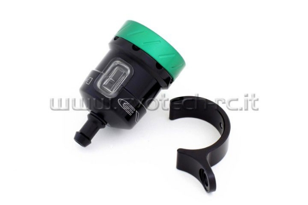 Afbeeldingen van Remvloeistofpotje aluminium met kijkglas 15ml Evotech mat zwart/groen