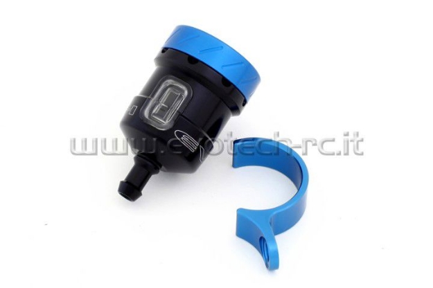 Afbeeldingen van Remvloeistofpotje aluminium met kijkglas 15ml Evotech zwart/blauw