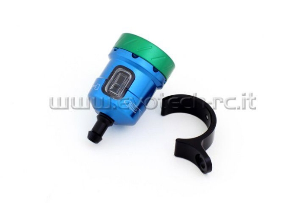 Afbeeldingen van Remvloeistofpotje aluminium met kijkglas 15ml Evotech blauw/groen