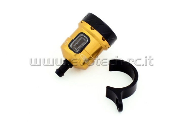 Afbeeldingen van Remvloeistofpotje aluminium met kijkglas 15ml Evotech goud/zwart