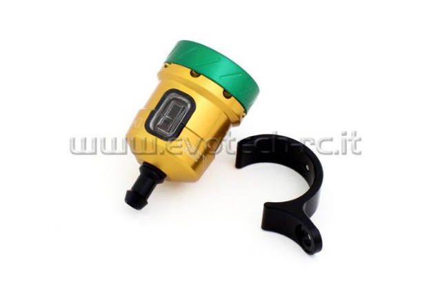 Afbeeldingen van Remvloeistofpotje aluminium met kijkglas 15ml Evotech goud/groen