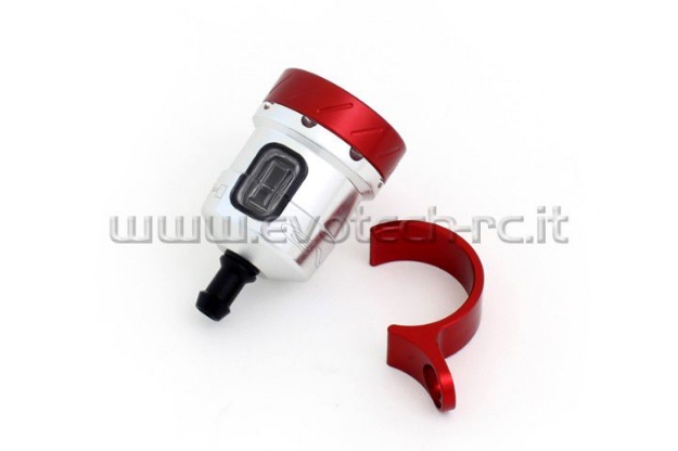 Afbeeldingen van Remvloeistofpotje aluminium met kijkglas 15ml Evotech zilver/rood