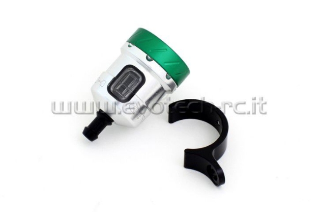 Afbeeldingen van Remvloeistofpotje aluminium met kijkglas 15ml Evotech zilver/groen