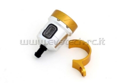 Afbeeldingen van Remvloeistofpotje aluminium met kijkglas 15ml Evotech zilver/goud