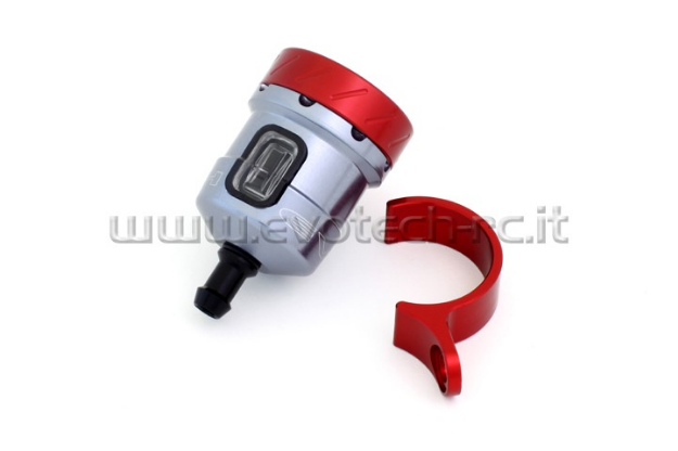 Afbeeldingen van Remvloeistofpotje aluminium met kijkglas 15ml Evotech titanium/rood