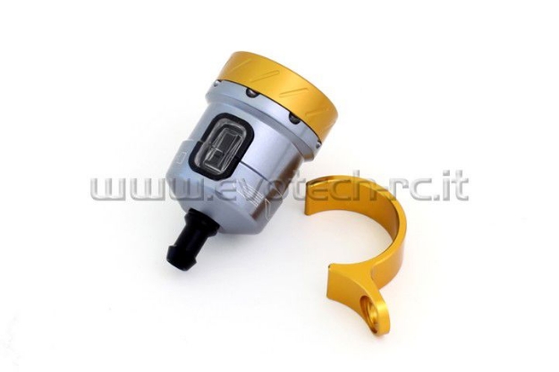 Afbeeldingen van Remvloeistofpotje aluminium met kijkglas 15ml Evotech titanium/goud