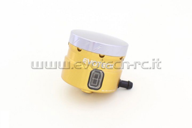 Afbeeldingen van Remvloeistofpotje groot 30ml met haakse uitgang Evotech goud/titanium