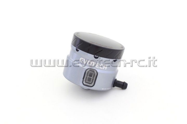 Afbeeldingen van Remvloeistofpotje groot 30ml met haakse uitgang Evotech titanium/zwart