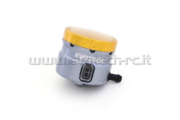 Afbeeldingen van Remvloeistofpotje groot 30ml met haakse uitgang Evotech titanium/goud