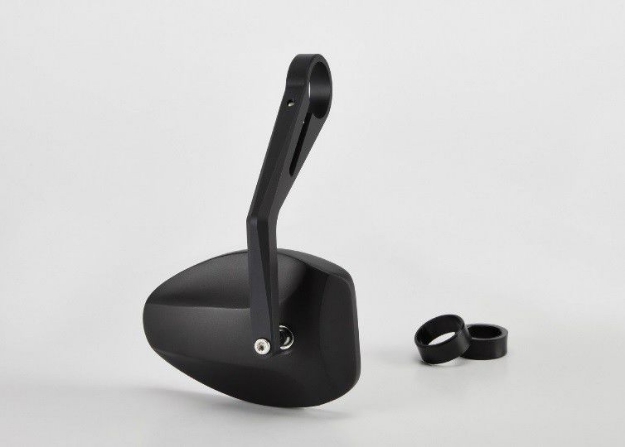 Afbeeldingen van Ferrara 2; zwarte aluminium stuureind spiegel ABM links/rechts (per stuk)