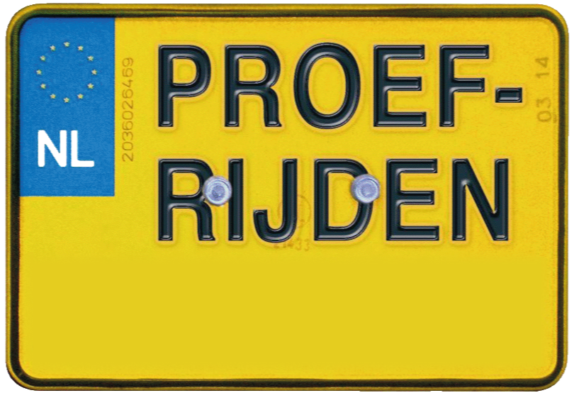 Gele kentekenplaat met Proef-rijden