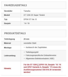 Afbeeldingen van Verlaging set 20mm Yamaha XT1200ZE '14-19