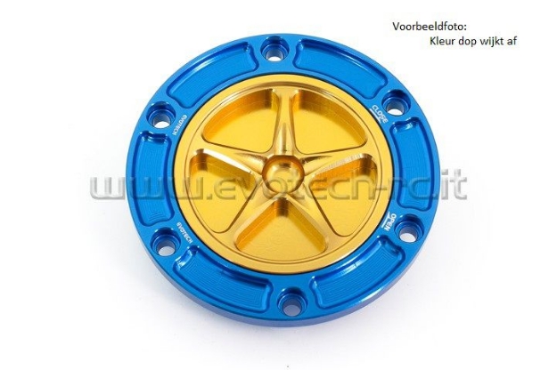 Afbeeldingen van Tankdop met schroefdop Evotech diverse Aprilia / KTM / MV Agusta / Triumph (ATB2) blauw/oranje