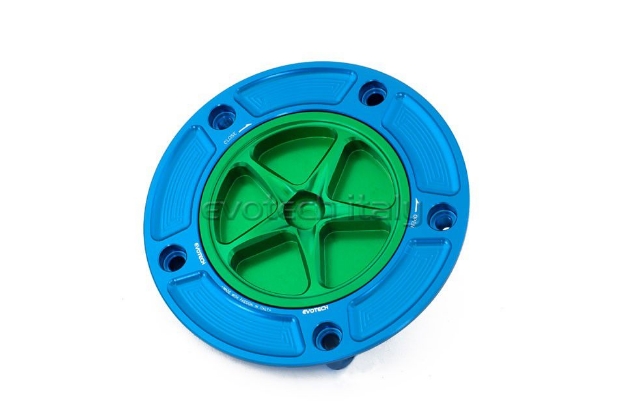 Afbeeldingen van Tankdop met schroefdop Evotech diverse Ducati modellen blauw/groen
