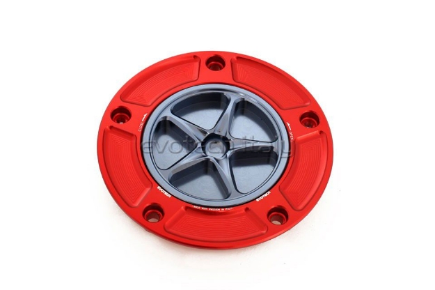 Afbeeldingen van Tankdop met schroefdop Evotech diverse Kawasaki modellen rood/titanium