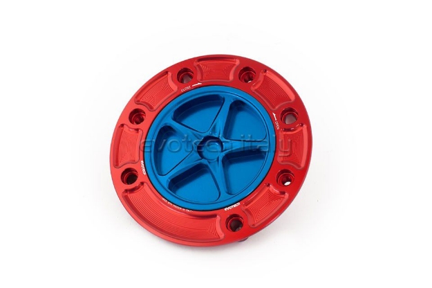 Afbeeldingen van Tankdop met schroefdop Evotech Suzuki 7 bouten (SU1) rood/blauw