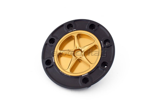 Afbeeldingen van Tankdop met schroefdop Evotech Suzuki 7 bouten (SU1) zwart/goud