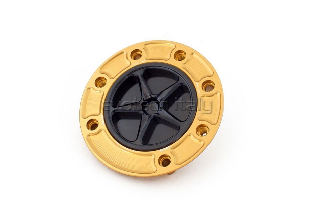 Afbeeldingen van Tankdop met schroefdop Evotech Suzuki 7 bouten (SU1) goud/zwart