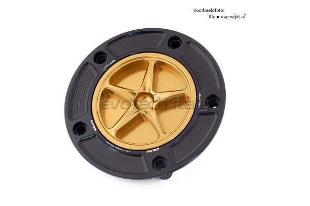 Afbeeldingen van Tankdop met schroefdop Evotech Suzuki 5 bouten (SU2) zwart/oranje