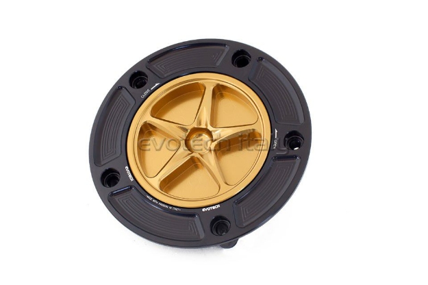 Afbeeldingen van Tankdop met schroefdop Evotech Suzuki 5 bouten (SU2) zwart/goud