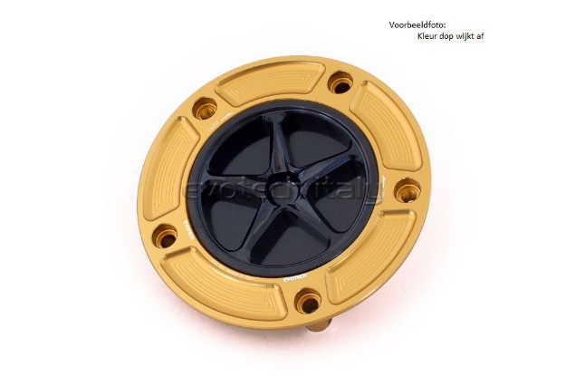 Afbeeldingen van Tankdop met schroefdop Evotech Suzuki 5 bouten (SU2) goud/matzwart