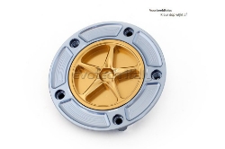 Afbeeldingen van Tankdop met schroefdop Evotech Suzuki 5 bouten (SU2) titanium/oranje