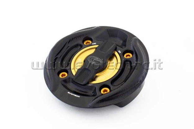 Afbeeldingen van Tankdop met snelsluiter van Evotech voor diverse Ducati modellen zwart/goud