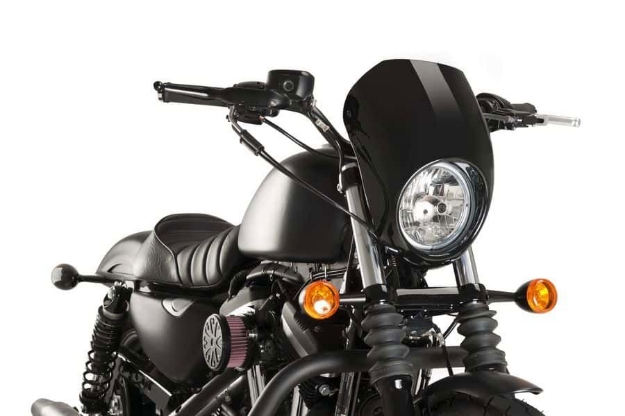 Afbeeldingen van Stuurkuipje zwart model semi-closed met ruitje Custom Access Harley Davidson Sportster 883 IRON '18-