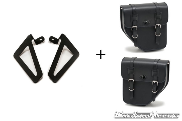 Afbeeldingen van Ibiza zadeltassen set met metale plaat zwart met universele afstandhouders Custom Acces - 11 ltr