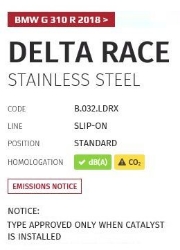 Afbeeldingen van MIVV Delta Race RVS BMW G310R '18-