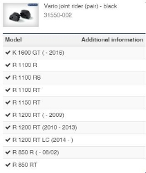 Afbeeldingen van Vario joint rider (pair) diverse BMW modellen - black Wunderlich
