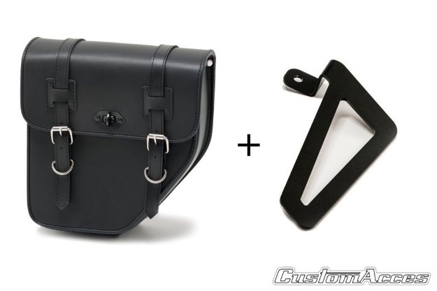 Afbeeldingen van Ibiza zadeltas met metale plaat zwart links met universele afstandhouders Custom Acces - 11 ltr