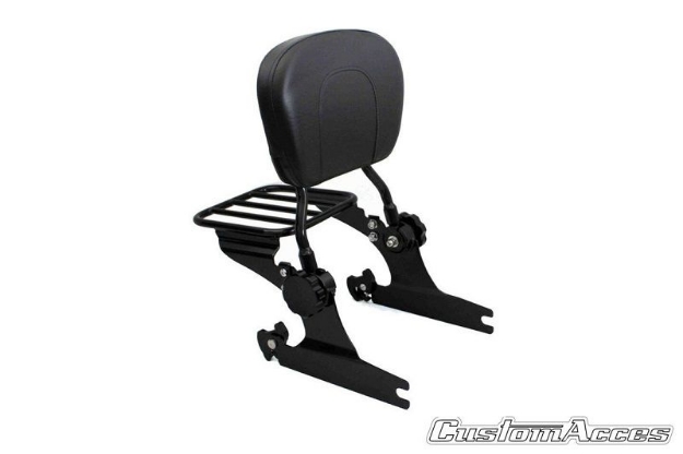 Afbeeldingen van Sissybar zwart Custom Acces model Luxus Sportster voor diverse Harley Davidson modellen