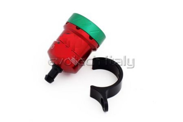 Afbeeldingen van Remvloeistofpotje aluminium 15ml Evotech rood/groen