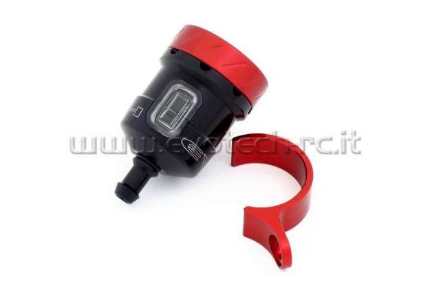 Afbeeldingen van Remvloeistofpotje aluminium met kijkglas 15ml Evotech mat zwart/rood