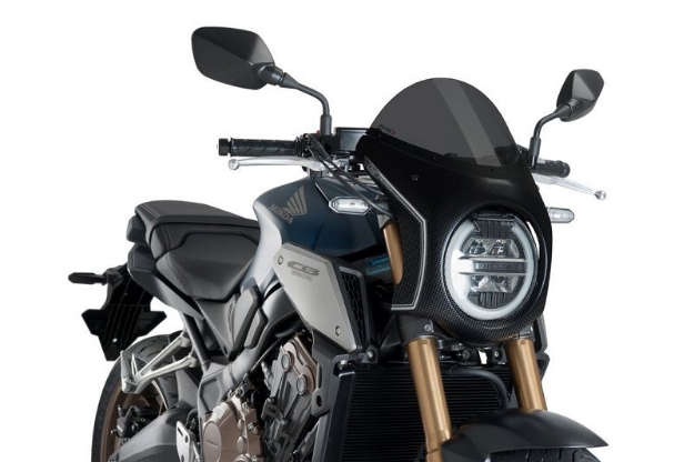 Afbeeldingen van Stuurkuipje carbon look model retro fairing met ruitje Puig Honda CB650R '19-23 / CB1000R '18-20 donker getint