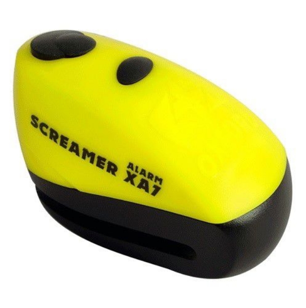 Afbeeldingen van Slot voor remschijf met alarm model Screamer XA7(zwart/geel)